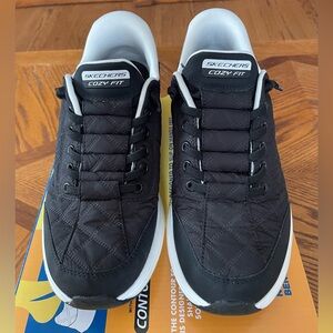 Skechers Cozy Fit Quilted Black & White Sneakers